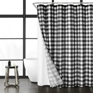 LunaLulinlk 14 Pc Buffalo Plaid Faux Linen 72" x 70" Shower Curtain Set - 1 of 4