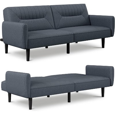 PDTEND 75.8" Convertible Futon Sofa Bed, 3-Seater Folding Linen Futon Sleeper with Adjustable Backrest for Living Room