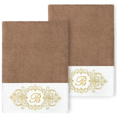 Linum Home Textiles 100% Turkish Cotton MONICA Gold Thread 2PC Embellished Bath Towel Set