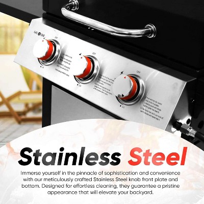 GasOne 3 Burner Stainless Steel Gas Grill Outdoor Cabinet Style with Wheels, High-Temperature Paint Coating Elegant and Luxurious Design, Black