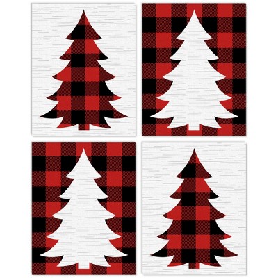 Big Dot of Happiness Holiday Plaid Trees - Unframed Buffalo Plaid Christmas Linen Paper Wall Art - Set of 4 - Artisms - 11 x 14 inches