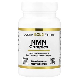 California Gold Nutrition NMN Complex with trans-Resveratrol, Quercetin Phytosome Complex, Apigenin, and Luteolin, 60 Veggie Capsules - 1 of 4