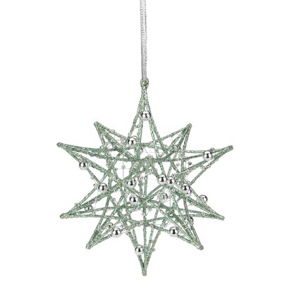 Northlight 5" Glitter Green Iron Wire Starburst with Beads Christmas Ornament