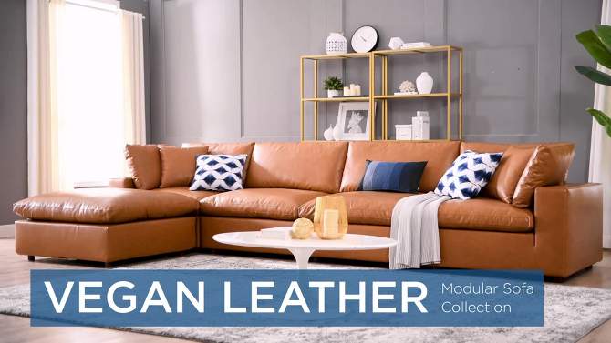 Commix Down Filled Overstuffed Vegan Leather Ottoman Tan - Modway, 2 of 8, play video