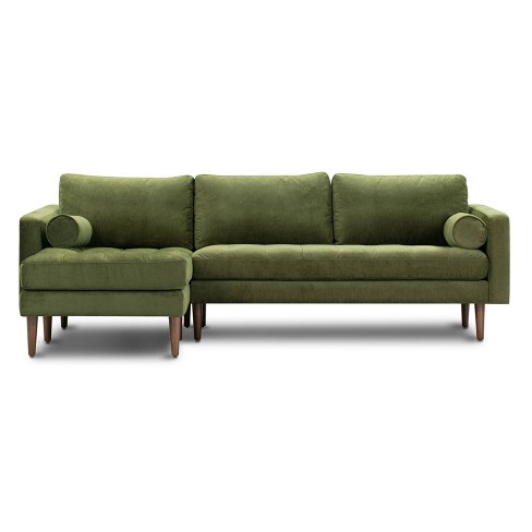 Florence Mid-century Modern Velvet Left Sectional Sofa Distressed Green ...