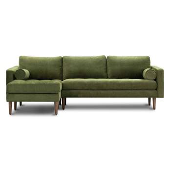 Florence Mid-Century Modern Velvet Left Sectional Sofa Distressed Green Velvet - Poly & Bark