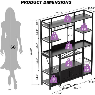 Black Metal 55" Adjustable Baker's Rack with LED Light and Power Outlet