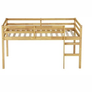COWLOWN Twin Loft Bed with Ladder, Solid Rubber Wood Low Height Loft Bed with Storage Space & Strengthened Slats - 1 of 4