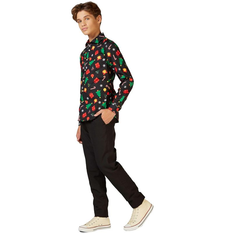 OppoSuits Teen Boys Christmas Shirt - Christmas Icons Black, 3 of 4