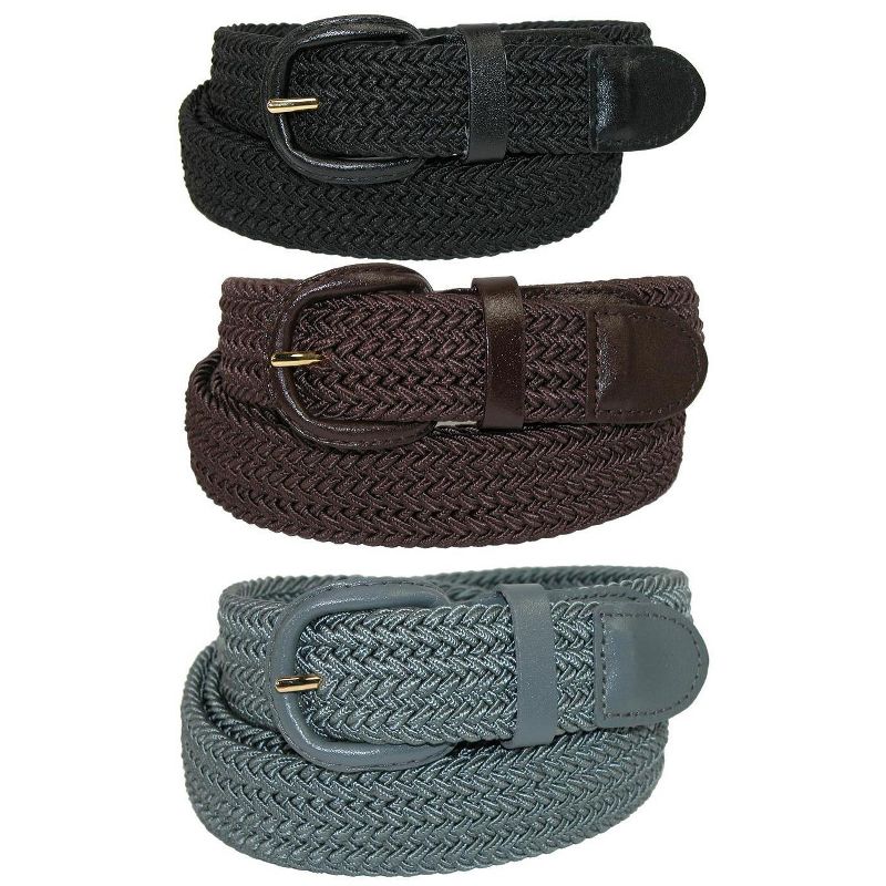 CTM Men's Elastic Braided Stretch Belt (Pack of 3 Colors), 1 of 2