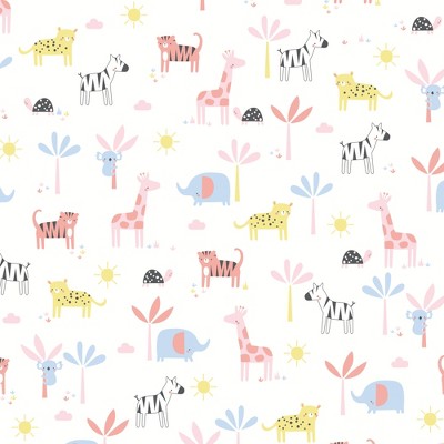 White Cotton Jersey Safari Print Fitted Crib Sheet