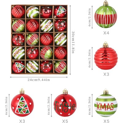 20Pcs Christmas Balls Ornaments, 2.36in Shatterproof Plastic Decorative Hanging Baubles for Xmas Tree Party Wedding Holiday Decor