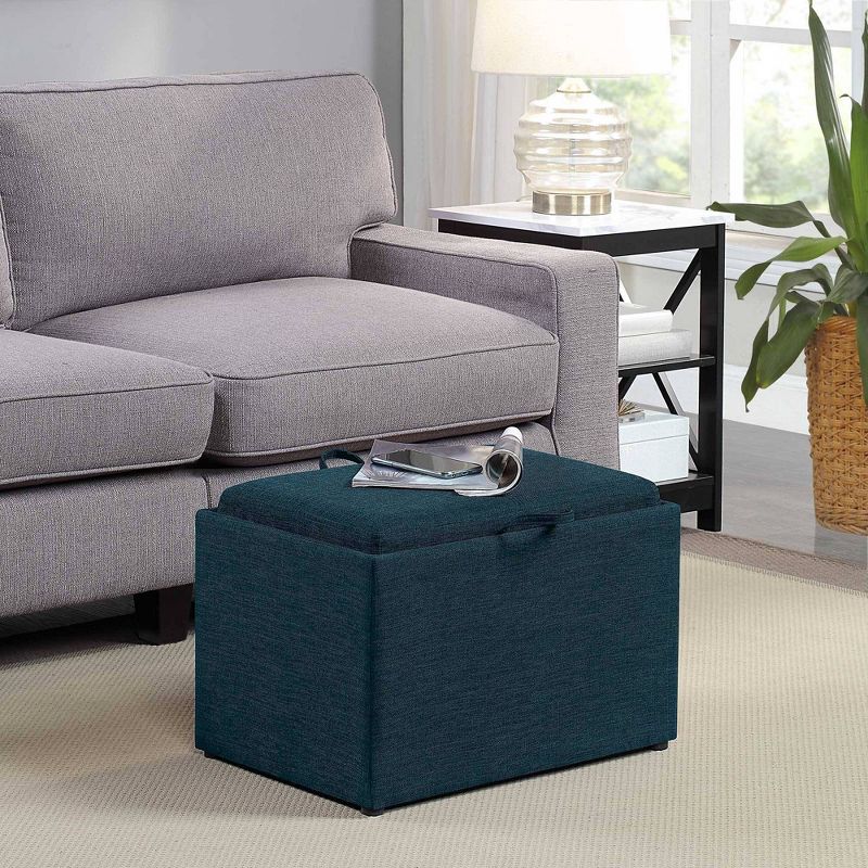 Breighton Home Luxe Comfort Storage Ottoman with Reversible Tray Top Lid Dark Blue Fabric, 5 of 7