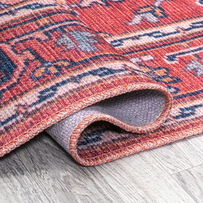 Bohemian Diamond Medallion 3x5 Red/Navy Easy-Care Area Rug