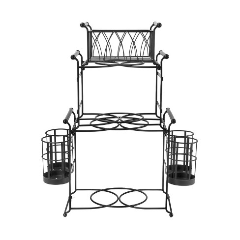 Black Metal Mesh Kitchen, Picnic Buffet Caddy for Utensils, Plates, and Napkins with Handle