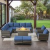 POCASSY 8 Piece Outdoor Sectional Patio Furniture Set, All Weather Gray Wicker Outdoor Furniture Set with Swivel Chair and 41" Propane Fire Pit - 2 of 4