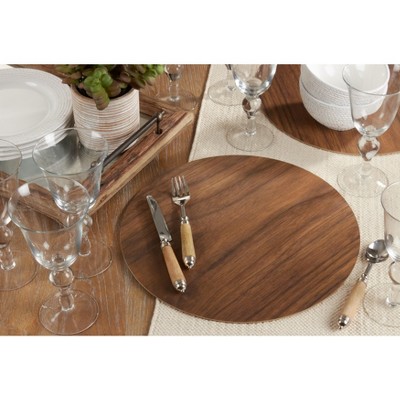 Brown Round Wooden Print Hardboard Placemats, Set of 4