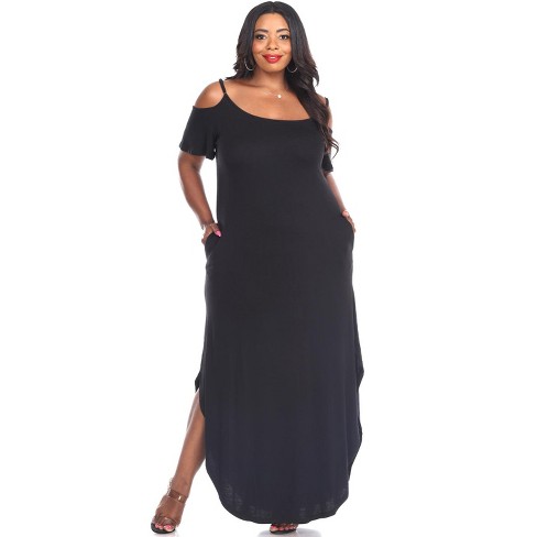 24seven Comfort Apparel Womens Plus Size Off The Shoulder Ruffle Side Slit  Maxi Dress -1X-3X Black at  Women's Clothing store