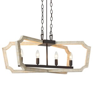 LNC Creamy 4-Lights 27.5" Shabby Chic Rectangle Kitchen Island Pendant  Lights, Off-White Wood and Distressed Black - 1 of 4