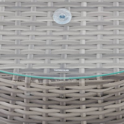 Parksville Gray Round Wicker Patio Coffee Table with Glass Top