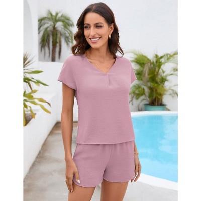 Women's Short Sleeve Pajama Set Two Piece Outfits for Women Lounge Sets Sleepwear Loungewear with Pockets