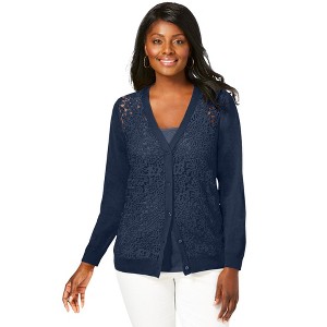 Jessica London Women's Plus Size Crochet Button-Front Cardigan - 1 of 4