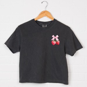 Simply Sage Market Coquette Strawberry Watercolor Boxy Crop Top - 1 of 4