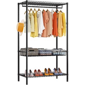 Heavy Duty Clothes Rack, 3 Tiers Rolling Garment Rack for Hanging Clothes, Adjustable Wire Clothing Rack With Storage Shelves - 1 of 4