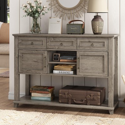 Entryway Table with Sliding Barn Doors & Drawers, Console Table Rustic Sofa Table