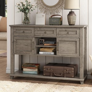 Entryway Table with Sliding Barn Doors & Drawers, Console Table Rustic Sofa Table - 1 of 4