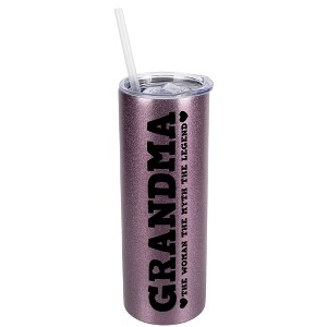 Elanze Designs Rose Gold 20 Ounce Double Wall Stainless Steel Glitter Travel Tumbler With Sliding Lid And Straw, Grandma The Woman The Myth The Legend - 1 of 4
