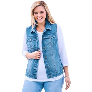 Woman Within Plus Size Stretch Denim Vest - 1 of 4