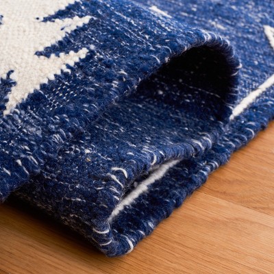 Navy and Ivory Synthetic Flat Woven 6' x 9' Area Rug