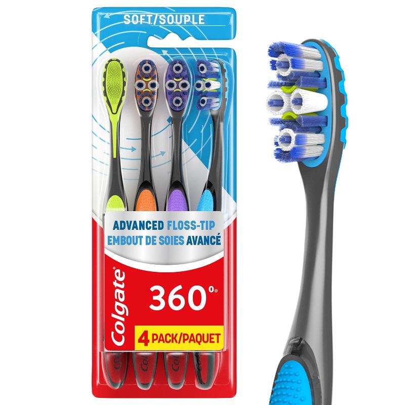 Colgate 360 Total Advanced Floss-Tip Bristles Toothbrush Soft, 1 of 9