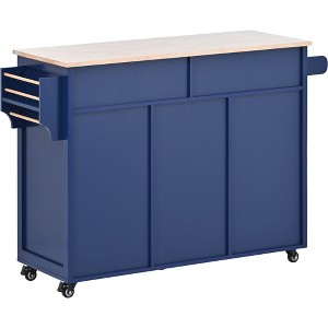 Dexmalle Dark Blue Kitchen Cart with Rubber Wood Countertop and Multi Storage - 1 of 4