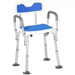 HOMCOM EVA Padded Shower Chair with Arms and Back, Bath Seat with Adjustable Height, Anti-slip Shower Bench for Seniors, Disabled, Tool-Free Assembly