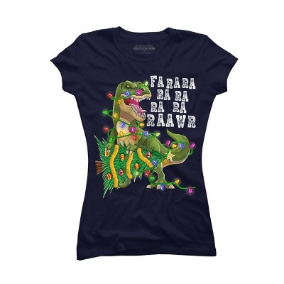 Junior's Design By Humans Dinosaur Christmas By NekoShop T-Shirt