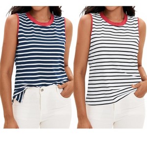 ATHLECHIC Women's Striped Color Block Side Slits Crew Neck Casual Sleeveless Shirts 2 Packs - 1 of 4