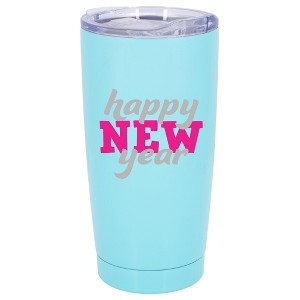 100 North 20 Ounce Stainless Steel On the Go Travel Tumbler With Push Top Lid, Happy New Year Teal - 1 of 4