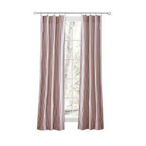 Ellis Curtain Plaza Classic Ticking Stripe Printed on Natural Ground Tailored Panel Pair with Tiebacks Brick - 1 of 4