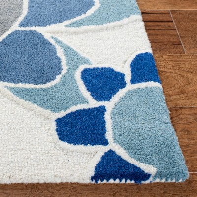 Ivory and Blue Hand-Tufted Wool Kids Area Rug