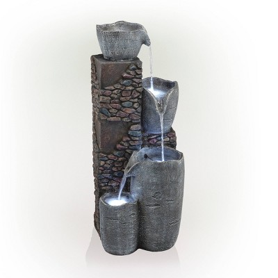 42" Gray Polyresin 4-Tier Outdoor Fountain with LED Lights