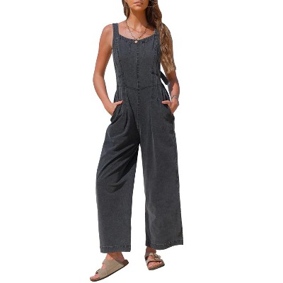 EXLURA Overalls Women Loose Fit Denim Bib Baggy Overall Jumpsuit Straight Wide Leg Adjustable Jean Pants Fashion