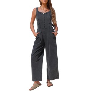 EXLURA Overalls Women Loose Fit Denim Bib Baggy Overall Jumpsuit Straight Wide Leg Adjustable Jean Pants Fashion - 1 of 4