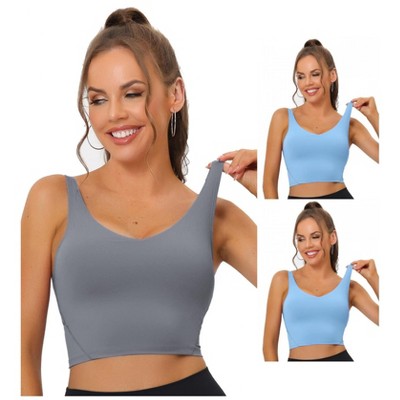 Allegra K Women's Workout Fitness Longline Wireless Padded Sports Bras 3 Packs
