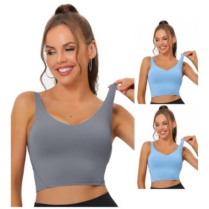 Allegra K Women's Workout Fitness Longline Wireless Padded Sports Bras 3 Packs - 1 of 4