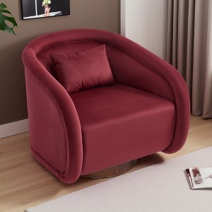 Velvet Swivel Pumpkin Chair with Wood Base and Foam Cushion - 1 of 2