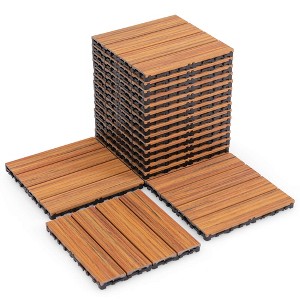 Costway 18/36 PCS Interlocking Deck Tiles Anti-slip Floor Tiles for Poolside All Weather Brown - 1 of 4