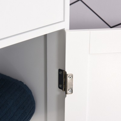 Slim Tower White Storage Cabinet with Anti-Toppling Design
