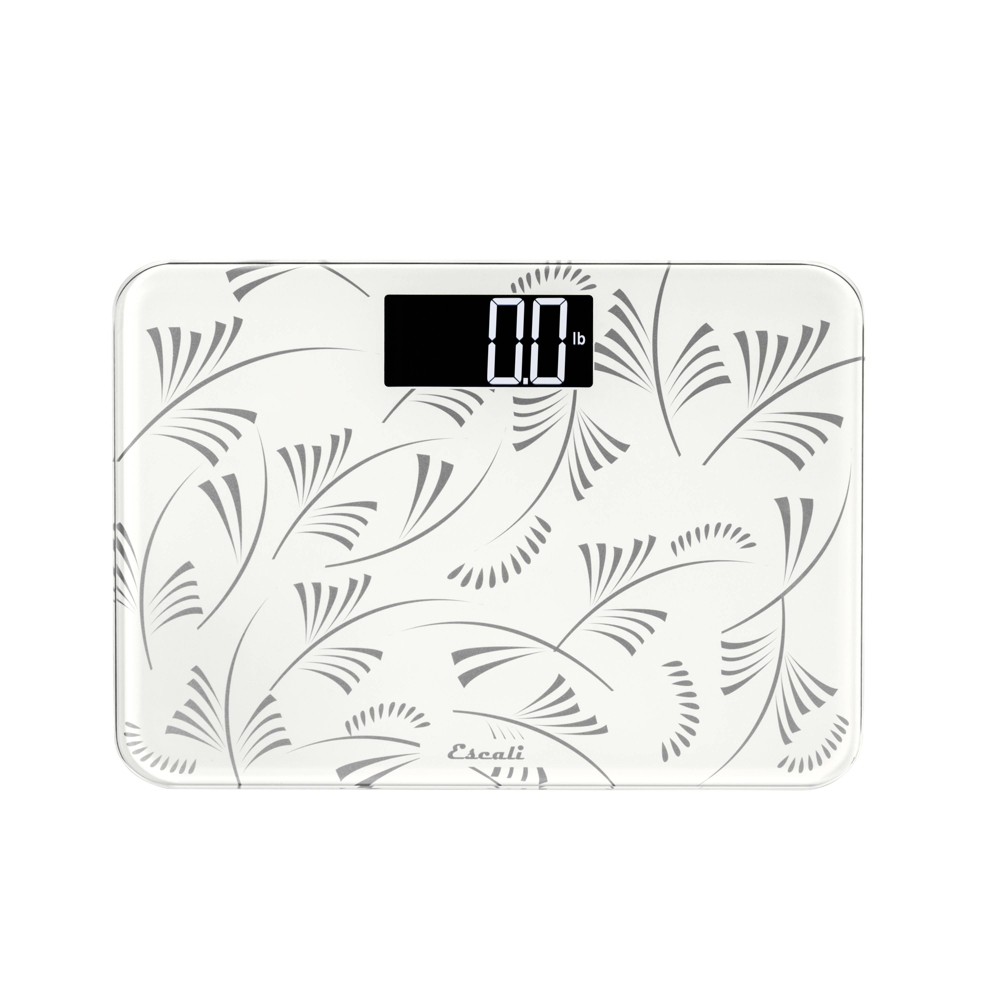 Compact Floral Body Scale White - Escali: Tempered Glass, Digital Display, 400 lb Max, Includes Batteries